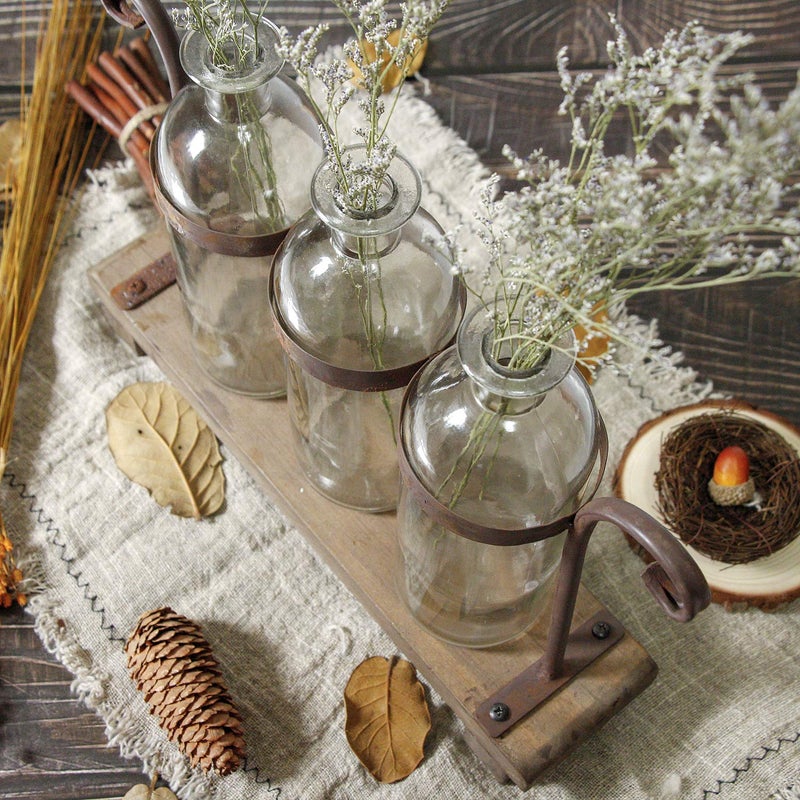 Funsoba Rustic Flower Vase Set with Rack Stand Farmhouse Glass Bottles for Decor Table centerpieces - Image 3